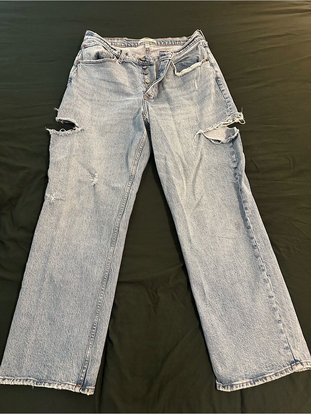 Abercrombie & Fitch Light Wash Distressed Wide Leg Jeans